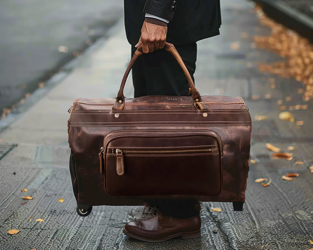 mens leather carry on travel bag